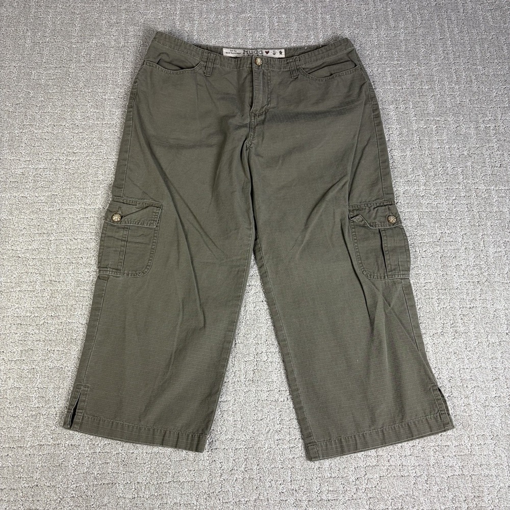 Vintage Mudd Y2K Cargo Capri Pants Womens Size 11 Olive Green Utility Low Rise